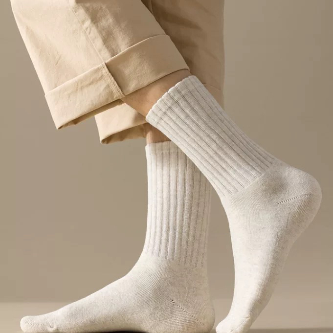 新款全毛巾袜保暖袜加厚毛巾底透气运动休闲百搭美拉德黑白中筒