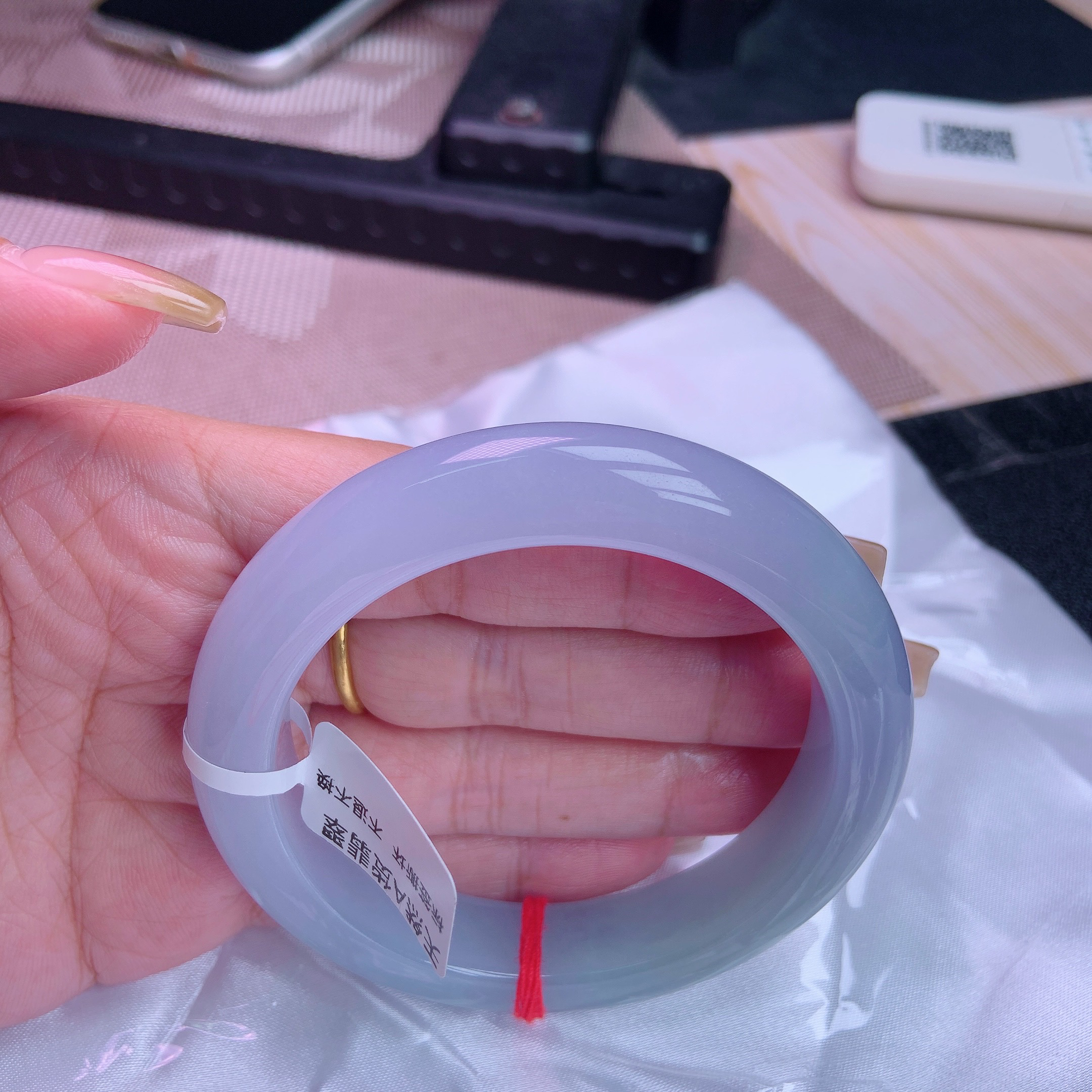 天然缅甸翡翠紫罗兰58圈手镯冰透水润