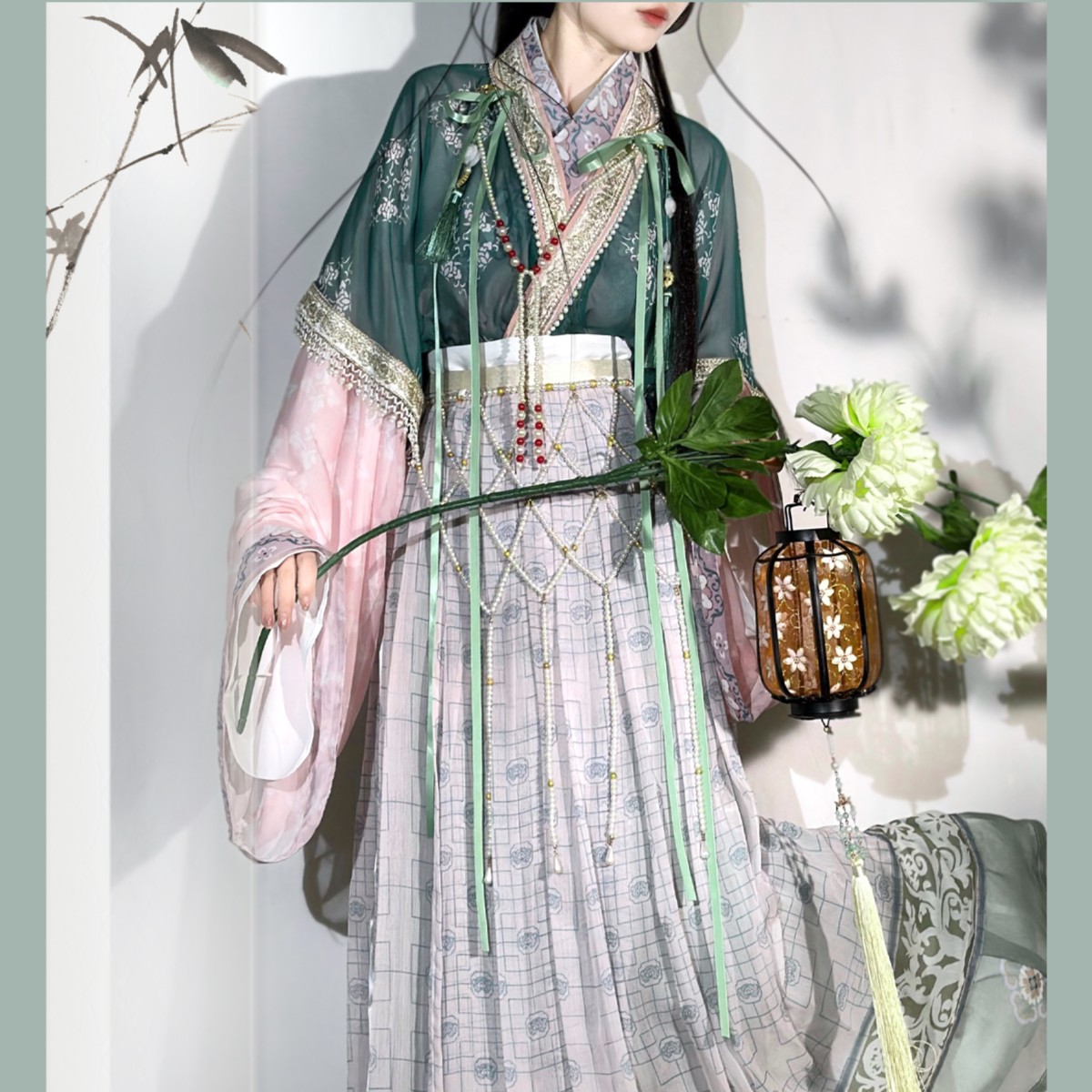 麻姑献寿国画复原齐胸汉服古风交领大袖唐制女装摄影妆造创作服饰