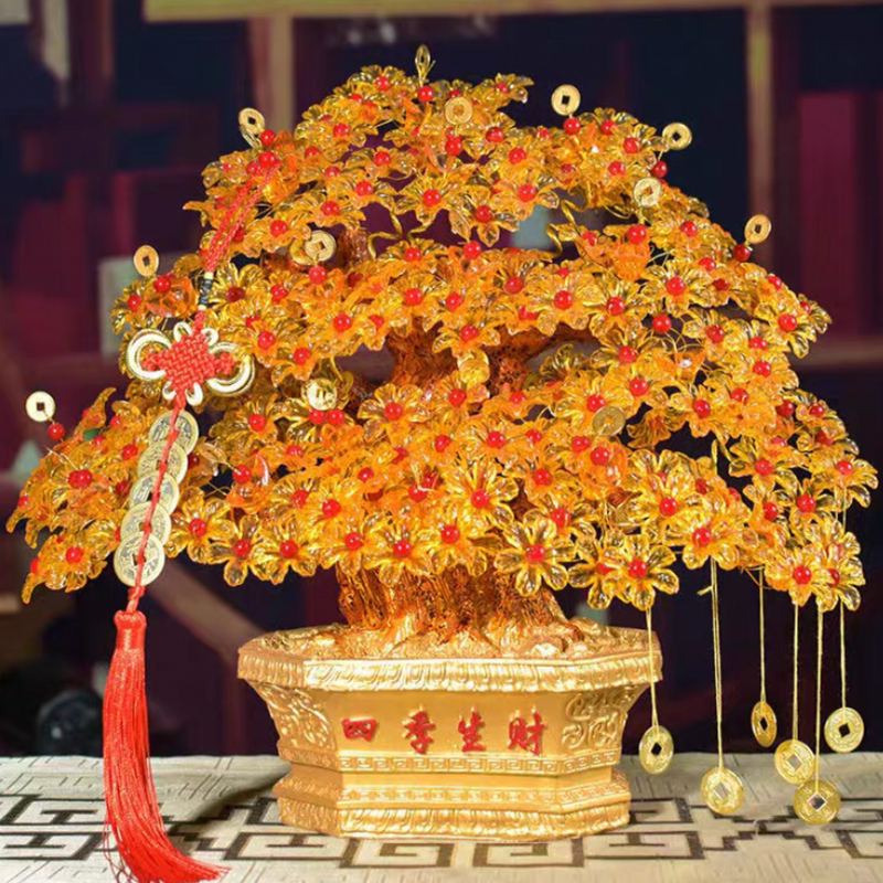 DIY手工串珠摇钱树散珠子编织招财树客厅摆件