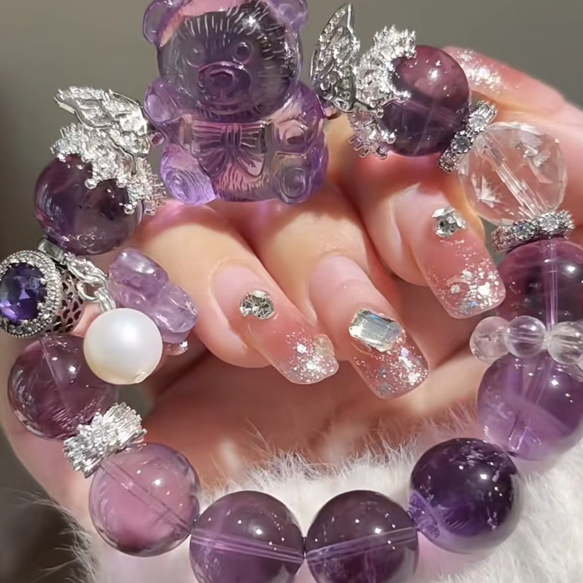 水晶手串项链紫水晶绿水晶手串超七水晶拉长石水晶手串天然白水晶