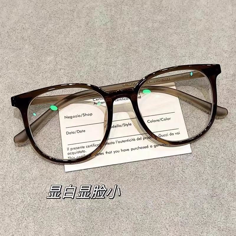 高级显白栗子棕显白眼镜框调皮可爱学院可配近视女防蓝光超轻圆框