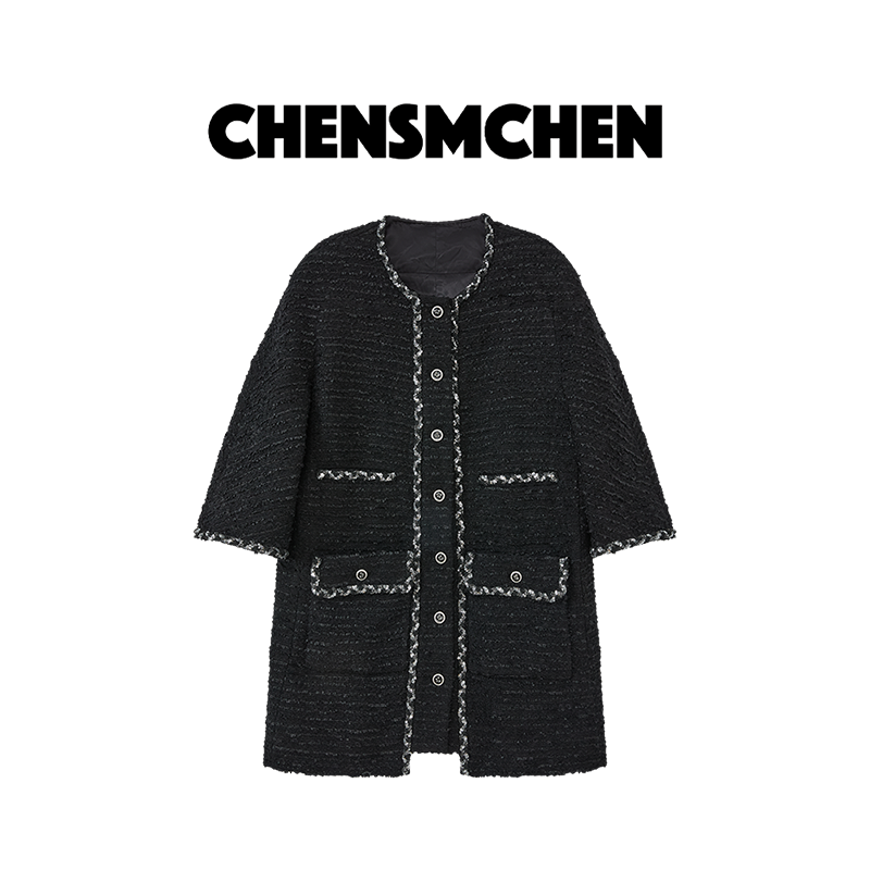 CHENSMCHEN秋季粗花小香风女秋季百搭显瘦中长款外套C24W081MX