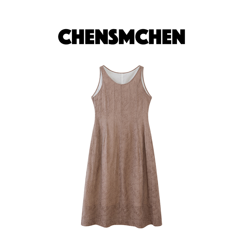 CHENSMCHEN 提花背心裙女夏季中长款灰粉无袖连衣裙C24L038MX