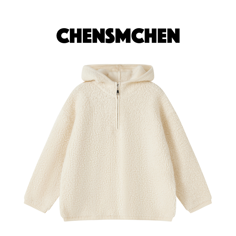 CHENSMCHEN 100绵羊毛套头连帽外套女秋冬慵懒感上衣C24W113SL