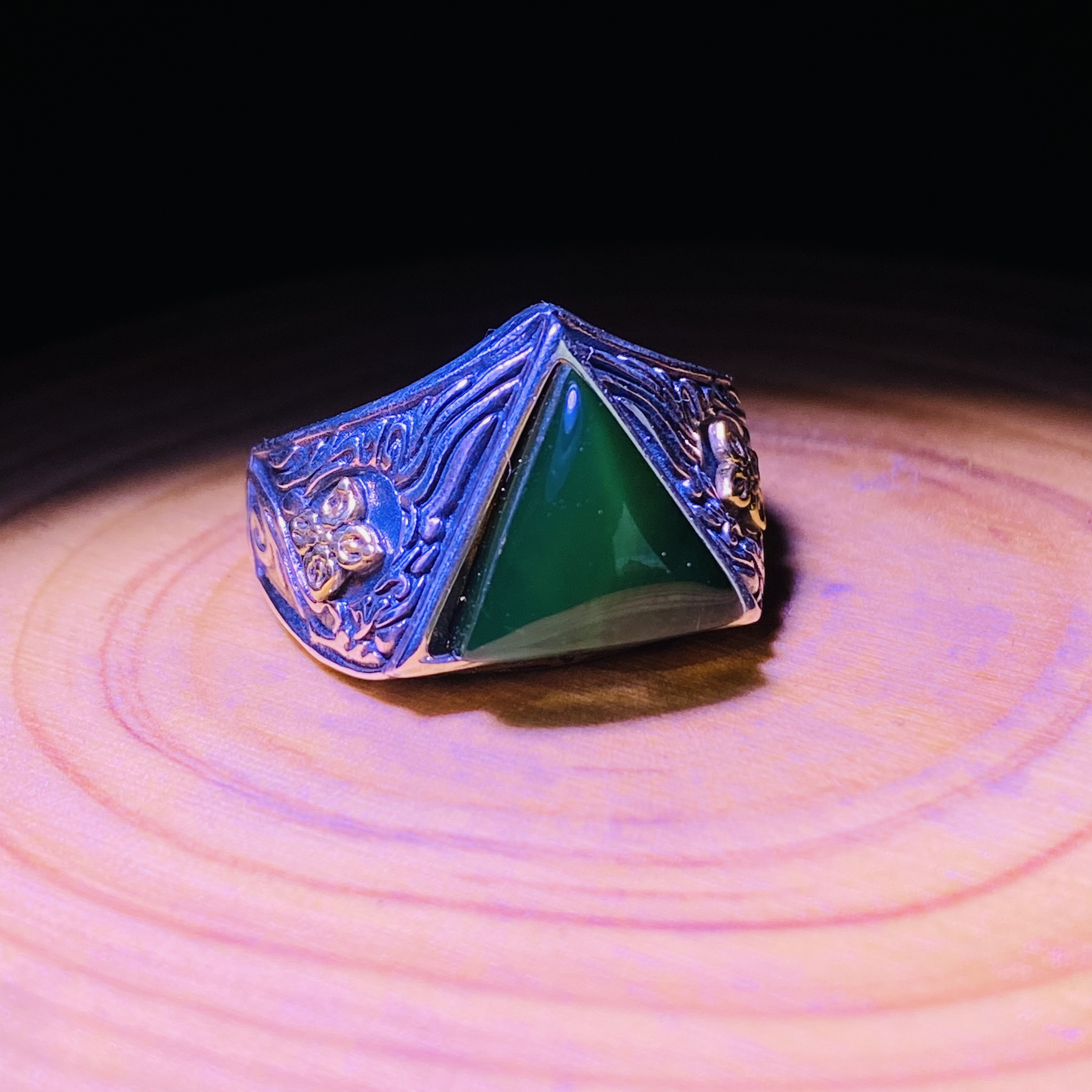 手工琥珀男士戒指 墨西哥蓝珀 手工国潮轻奢男款复古戒指 925纯银