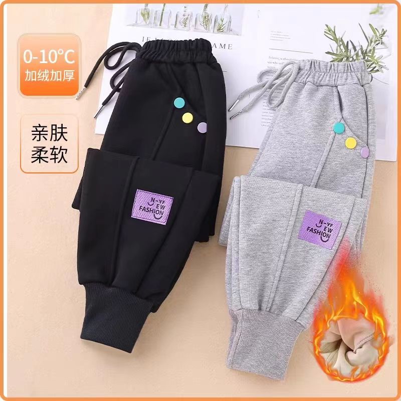 女童加绒卫裤2023新款秋冬儿童一体绒长裤中大童休闲运动裤外穿潮
