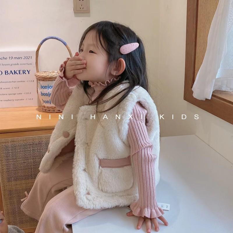 韩国女童马甲外穿秋冬季新款女孩两面穿毛毛背心马甲羊羔毛外套潮