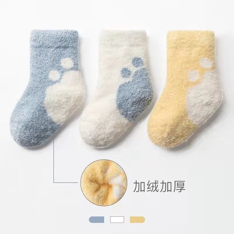 婴儿袜子秋冬棉质新生儿宝宝加厚保暖珊瑚绒0-3岁初生防滑中筒袜