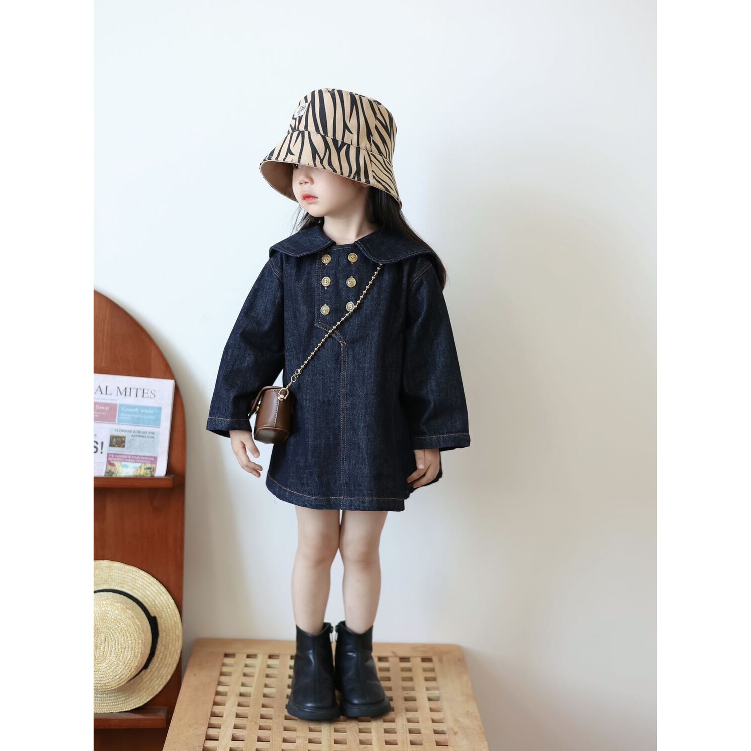 【冬季大促】2023女童秋季新款海军领个性宽松牛仔裙女宝连衣裙中