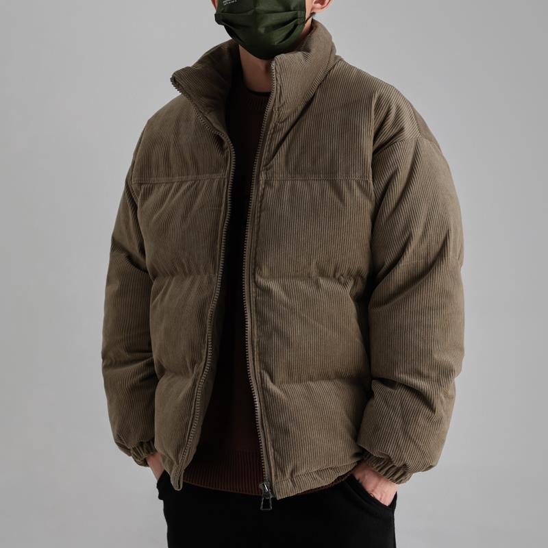 日系复古灯芯绒棉衣外套冬季男士潮牌加厚保暖棉服户外简约面包服