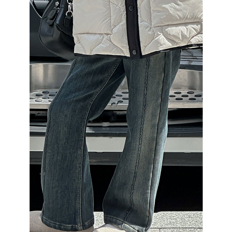 K27498孙小美线条女童牛仔裤2025新款秋冬装加绒加厚直筒裤子