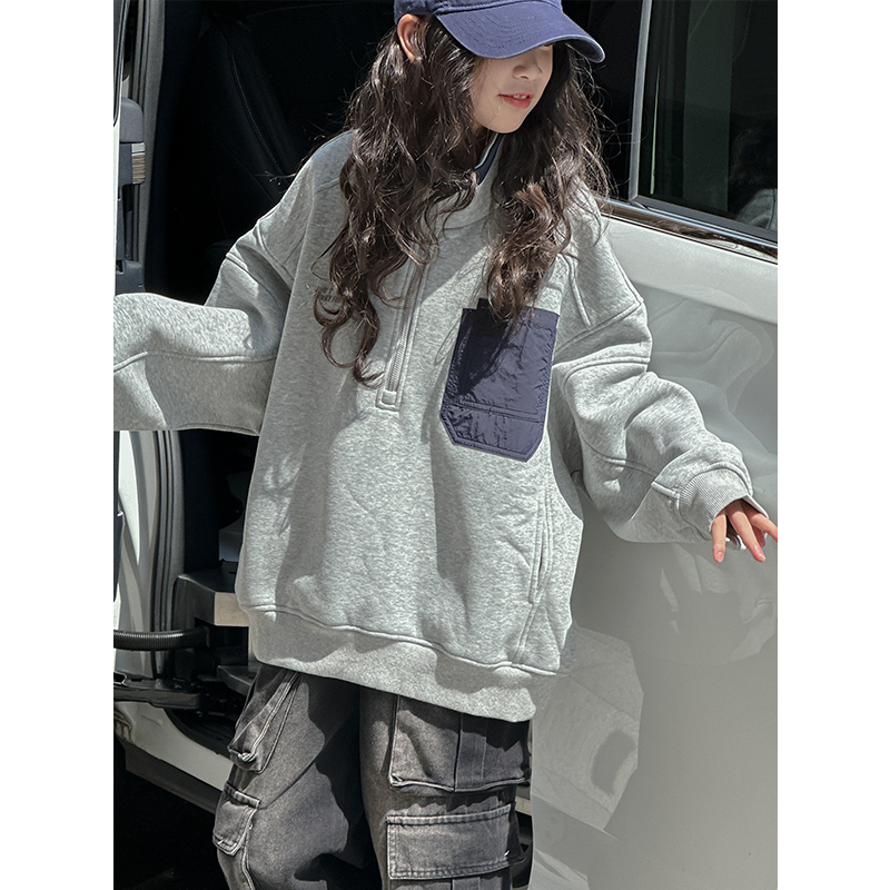 K27413孙小美半拉链女童卫衣秋冬装2025新款儿童加绒加厚衣服