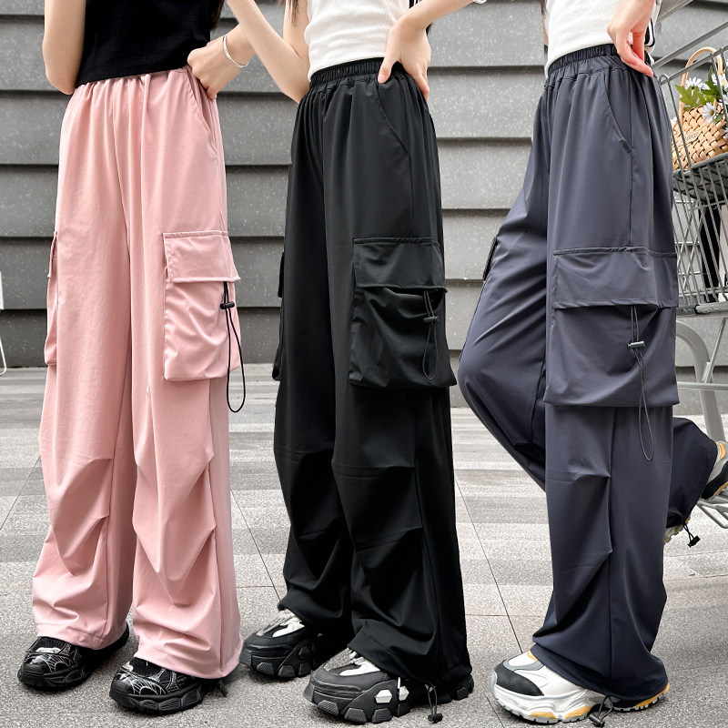 女童工装裤直筒百搭夏季薄款宽松潮流薄款大码中大童休闲裤