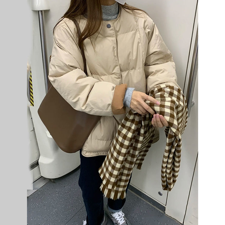 雅鹿白鸭绒羽绒服白鸭绒羽绒服女冬短款矮小个子韩版宽松浅黄色轻