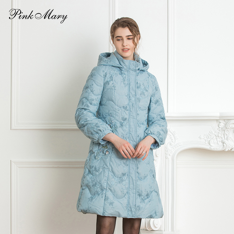 Pink Mary/粉红玛琍中长款冬季女装休闲连帽保暖羽绒服PMAMW7503