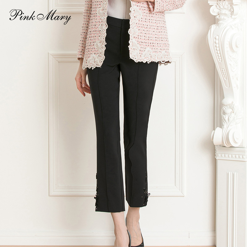 Pink Mary/粉红玛琍裤子女春秋通勤商务黑色小脚裤PMAMW2320