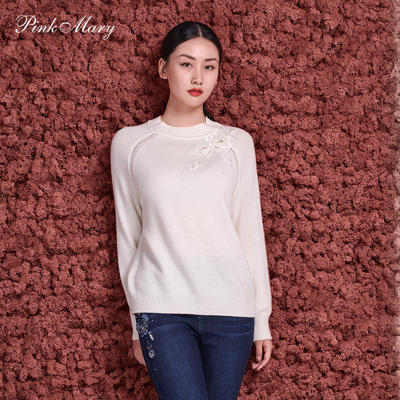 粉红玛琍毛衣女新款毛针织衫休闲圆领套头衫PMAKW9015