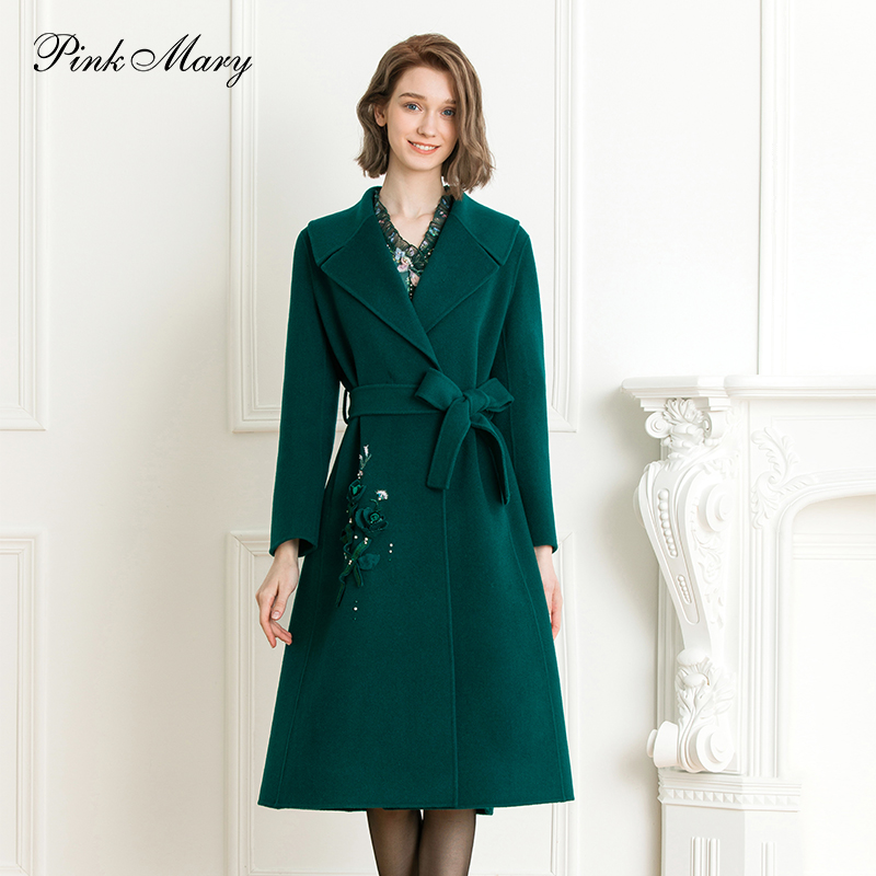 Pink Mary/粉红玛琍毛呢外套女春秋款时尚双面呢大衣PMAMW6005