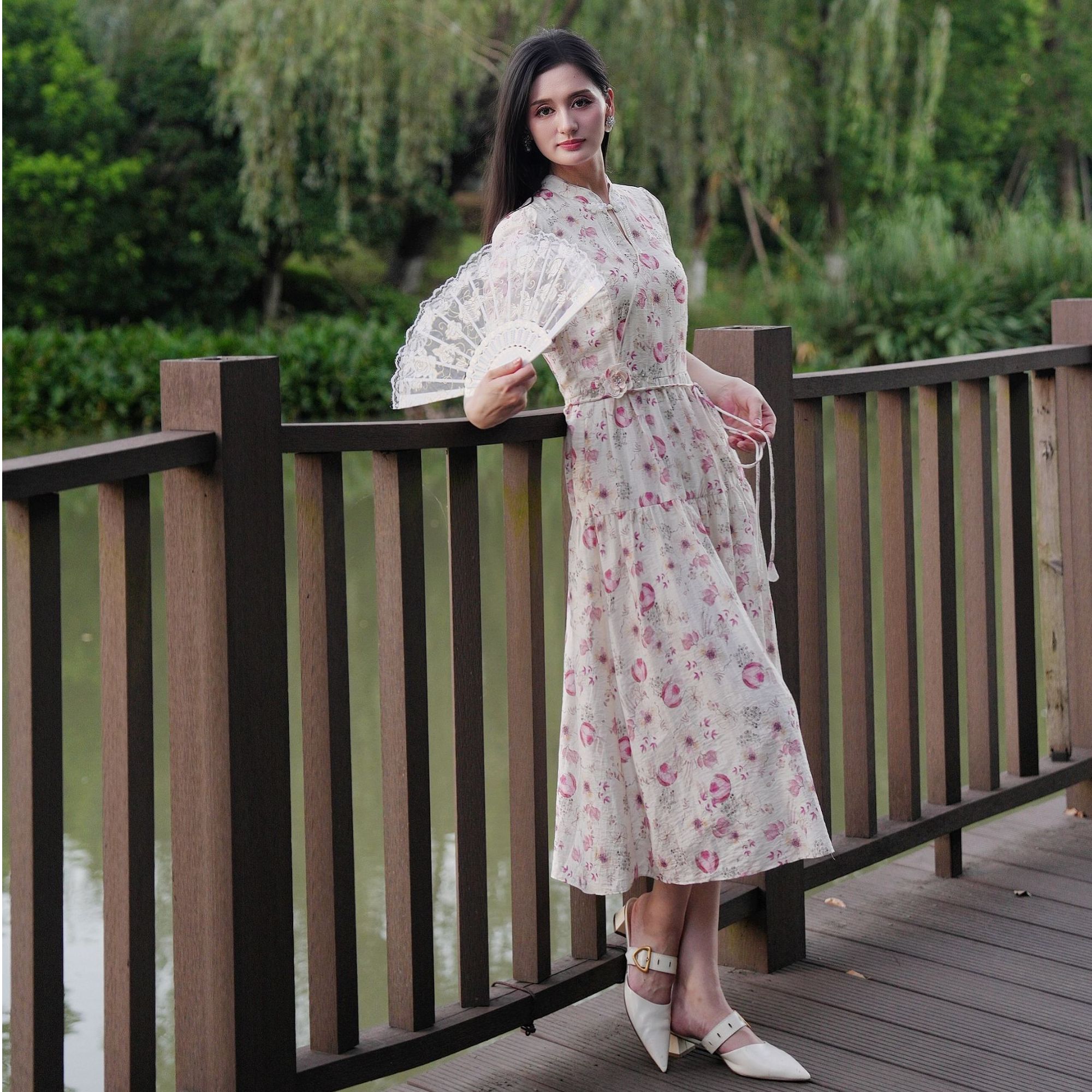 Pink Mary/粉红玛琍女装连衣裙碎花显瘦气质收腰印花TMANS5017