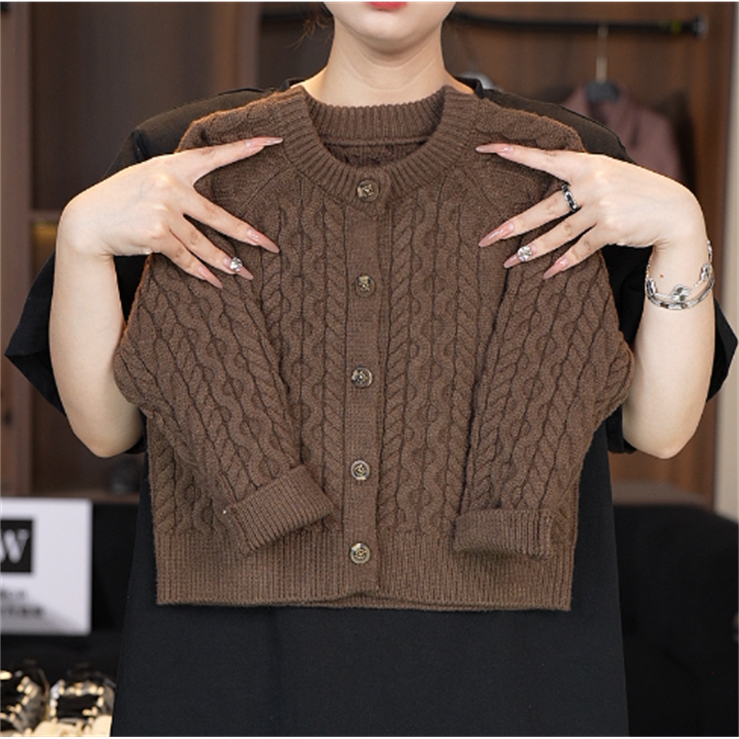 【CW】深色温暖 气质穿搭毛衣外套  "冰美式"  MY1566