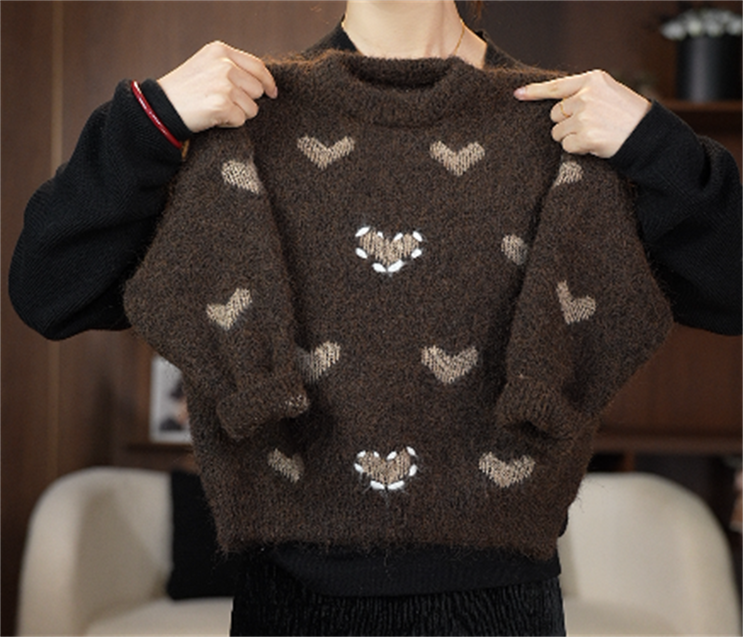 【CW】柔软亲肤  时尚秋冬圆领加厚毛衣 “爱心满满” MY