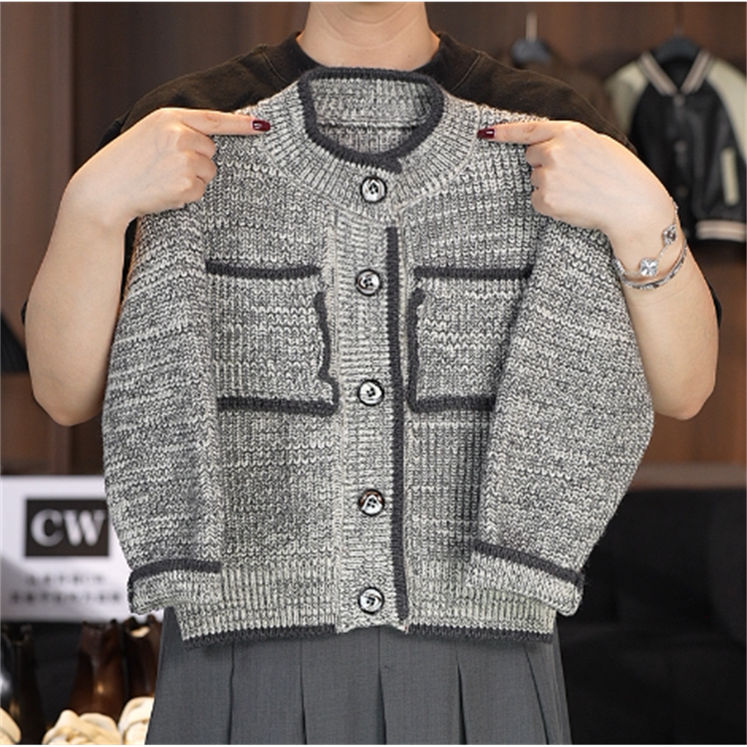 【CW】轻奢设计  时尚毛衣外套  ‘’灰茶‘’ MY2224