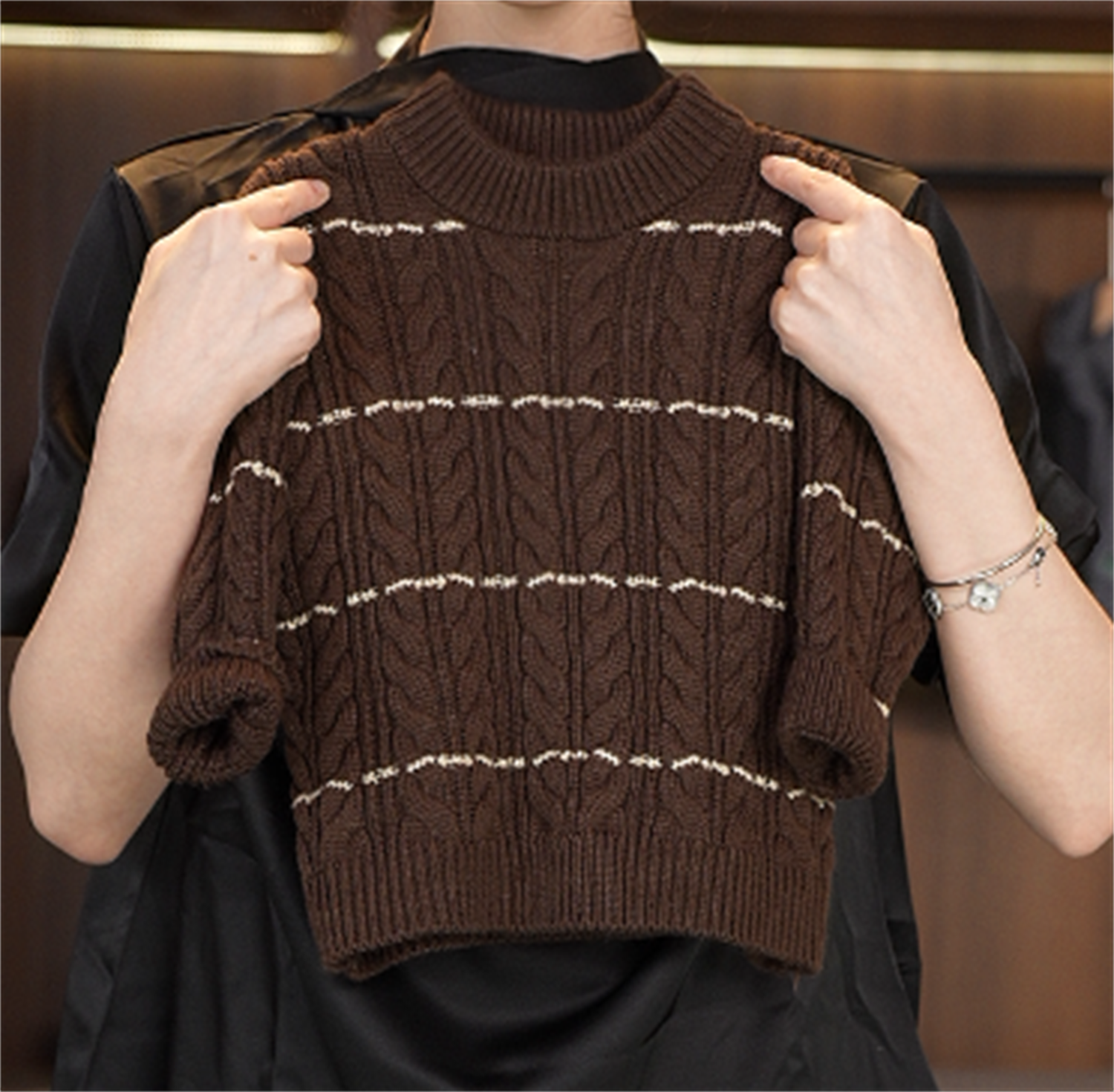 【CW】小众原创  麻花卷设计套头毛衣 ‘’生巧克力‘’ MY