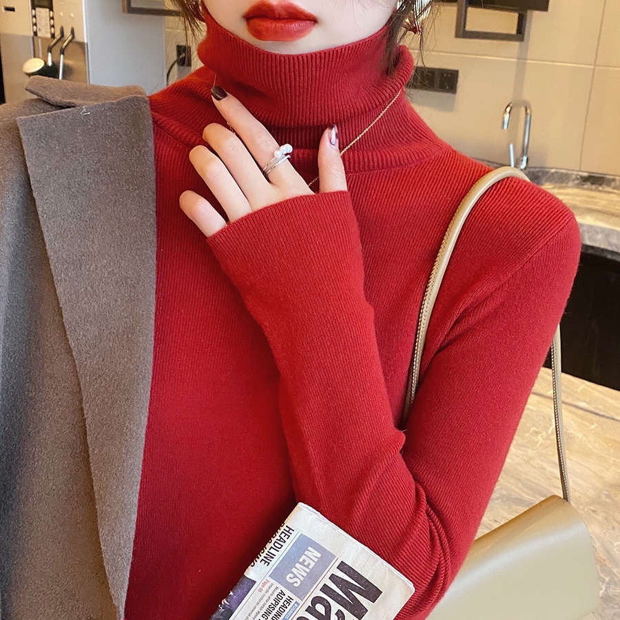 白色高领打底衫女秋冬2021年新款黑色针织上衣内搭洋气冬季毛衣