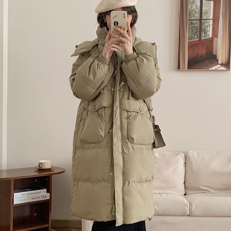 波司澄反季羽绒服女冬季新款学生韩版过膝宽松连帽中长款加厚外套