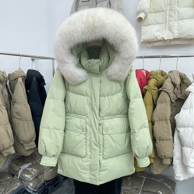 波司澄羽绒服女款冬季新款小个子时尚休闲韩版大毛领白鸭绒加厚外