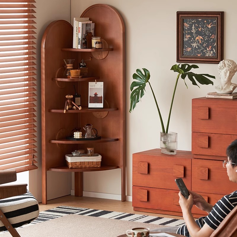 复古三角柜实木北欧墙角柜转角架拐角中古风收纳展示置物架