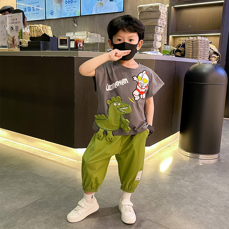 衣服童装潮款夏季奥特曼夏装套装儿童新款洋气衣服3-6岁潮流爆款
