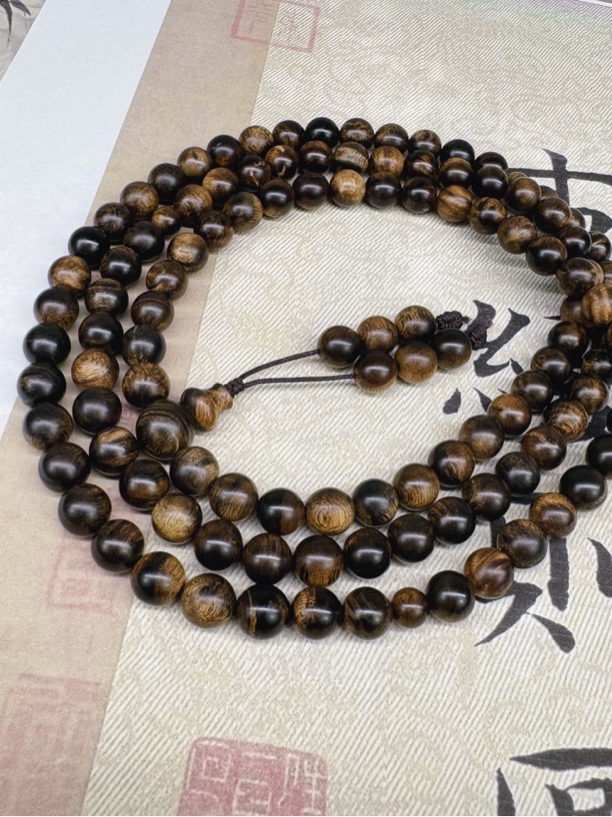 越南芽庄白奇楠缨子满瘤疤沉水老料0.8*108颗手串念珠