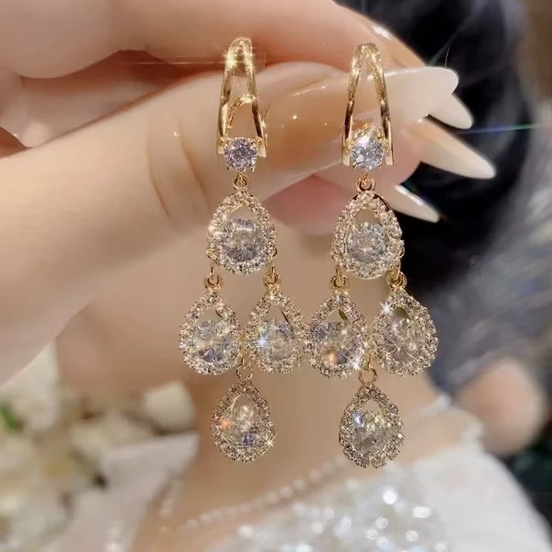 铜合金耳饰 高级感气质镶钻水滴耳环新款潮小众设计感耳饰PT0318 