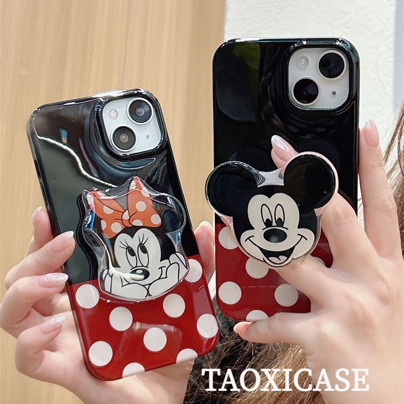 拼接波点米奇米妮支架适用iPhone16苹果15ProMax/14/13手机壳新款