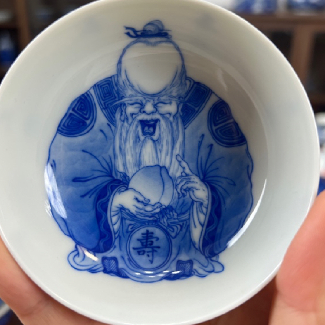 景德镇陶月楼青花手绘人物普洱杯