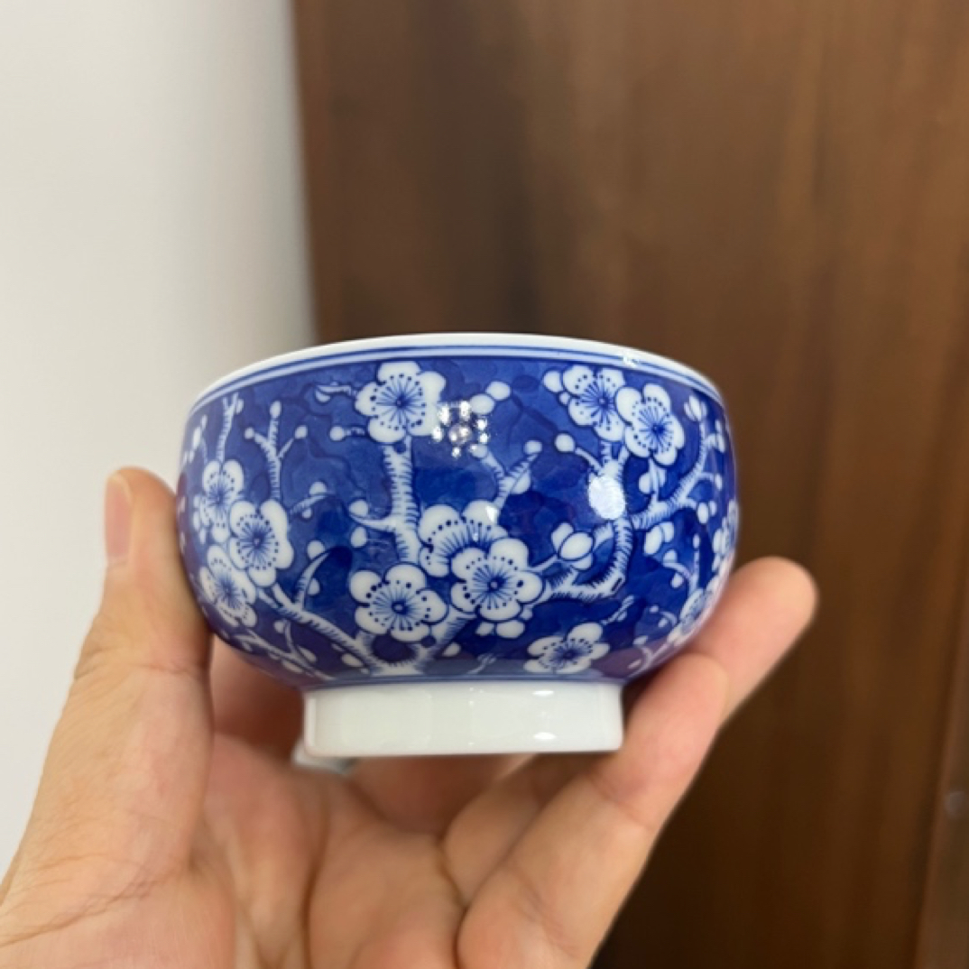 景德镇青律堂青花手绘蓝底冰梅主人杯单杯小罗汉杯 容量80ml