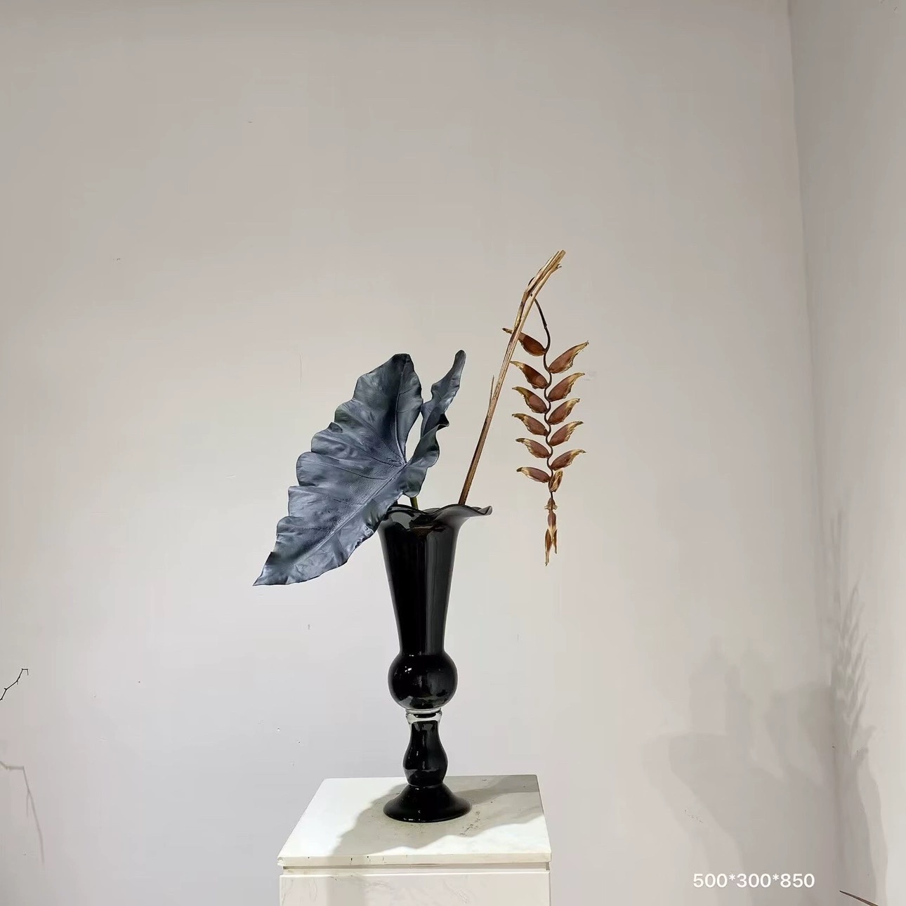 【思芹】中古风灯黑色琉璃高脚花瓶花器高级感简约装饰样板间插摆件