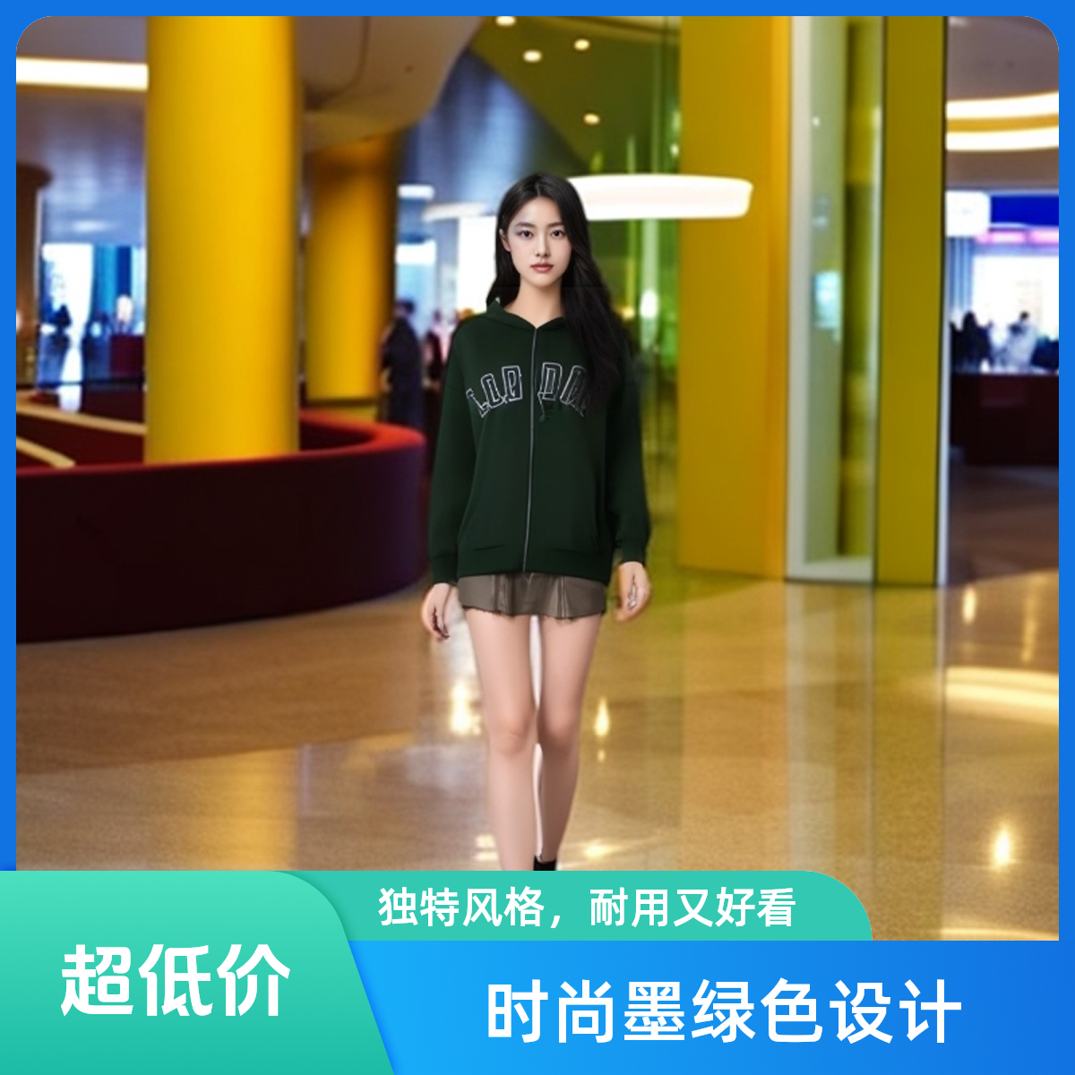 美式BM风新款伦敦london字母刺绣连帽加绒拉链秋冬开衫卫衣外套女