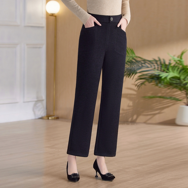 毛呢裤女加厚2024阔腿新款秋冬休闲高腰宽松显瘦筒裤直筒裤子