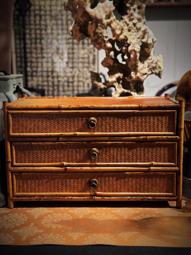 梅鹿竹扇柜纯手工竹编大漆工艺(尺寸:长41宽21高25)定制款不退换