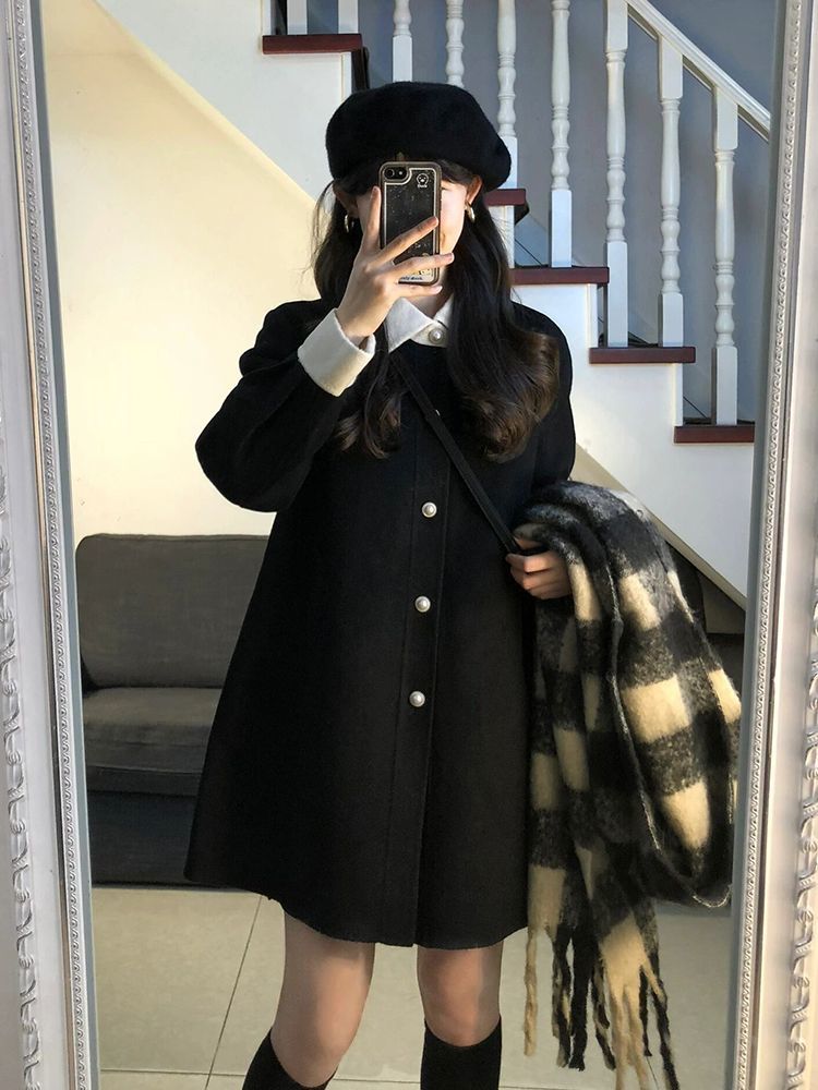气质显瘦复古超好看法式小香风黑色毛呢外套2023新款秋冬呢子大衣