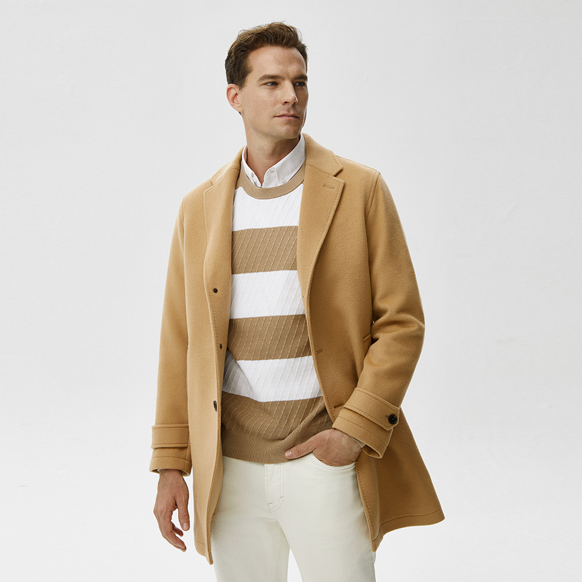 【品质羊毛混纺】暇步士男装秋季经典款商务休闲毛呢大衣PY-22557D