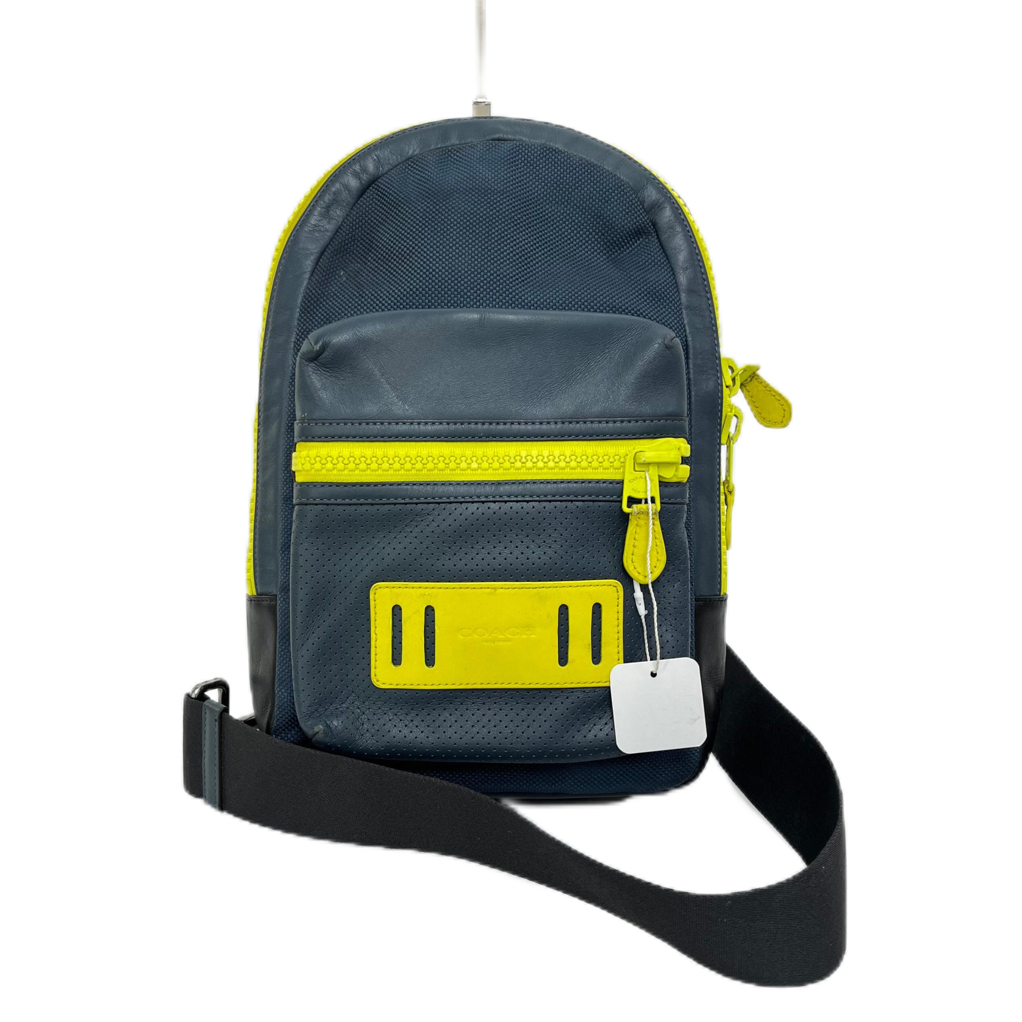 95新 COACH/蔻驰 墨绿拼色全皮单肩胸包 AF-1917-D