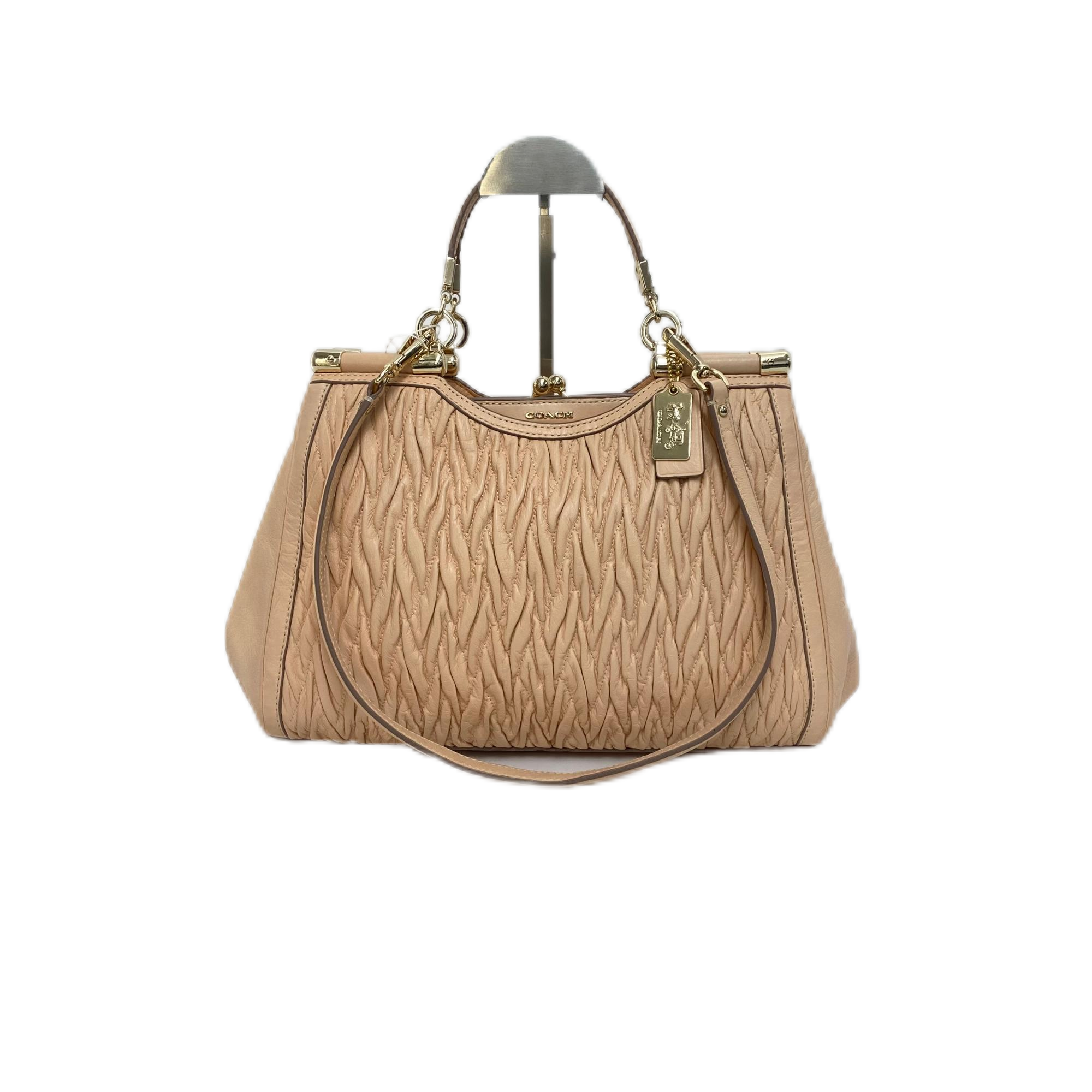 95新 COACH/蔻驰 裸粉色全皮褶皱单肩手提包 AF-848-C