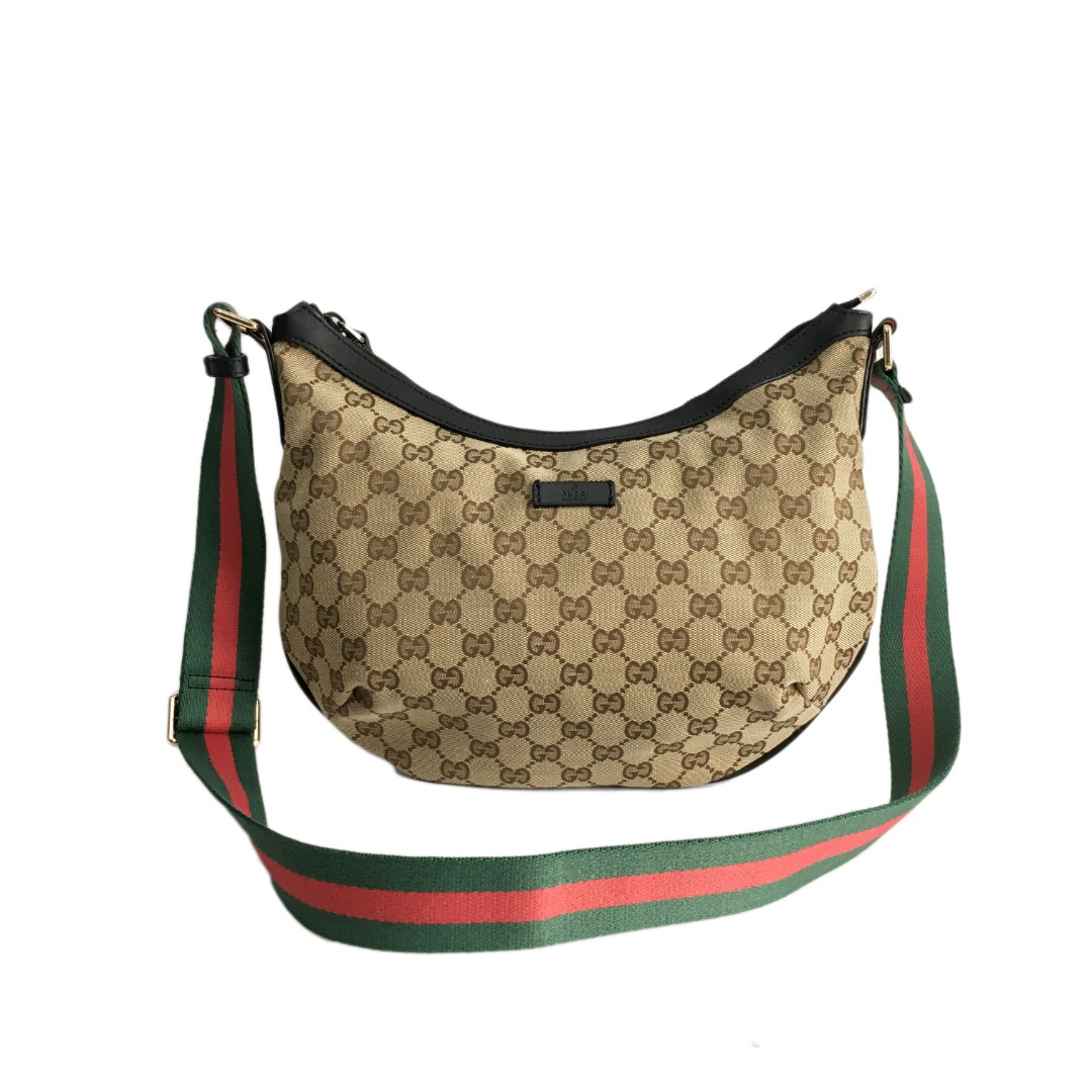 95新 GUCCI/古驰 双G老花帆布月亮包斜挎包 2412G004