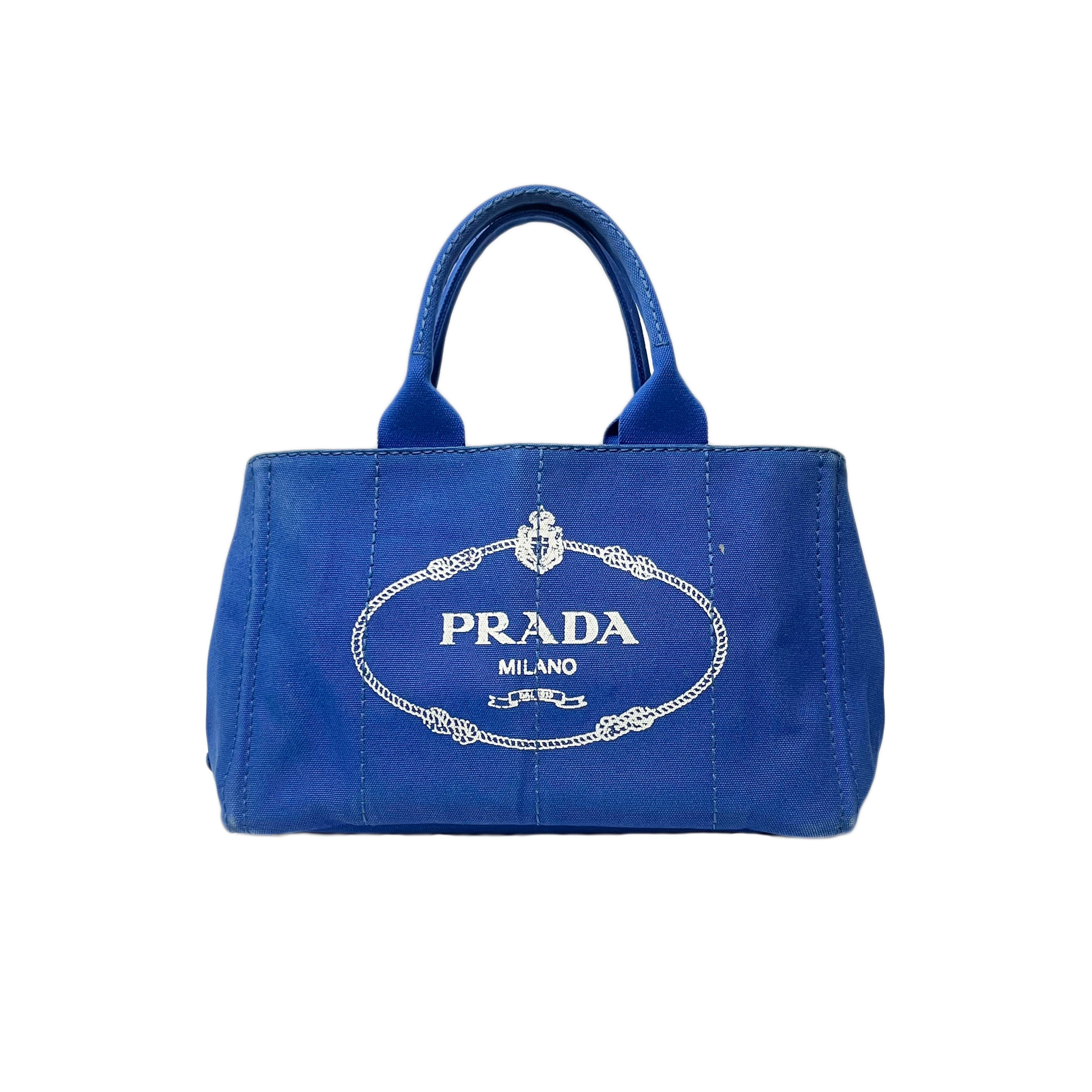 95新 Prada/普拉达 克莱因蓝牛仔斜挎中号沙滩包 2312P005