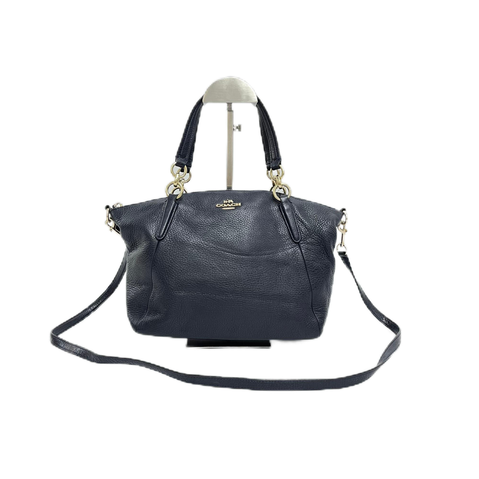 95新 COACH/蔻驰 藏蓝色全皮单肩手提斜挎饺子包 AF-1561-B