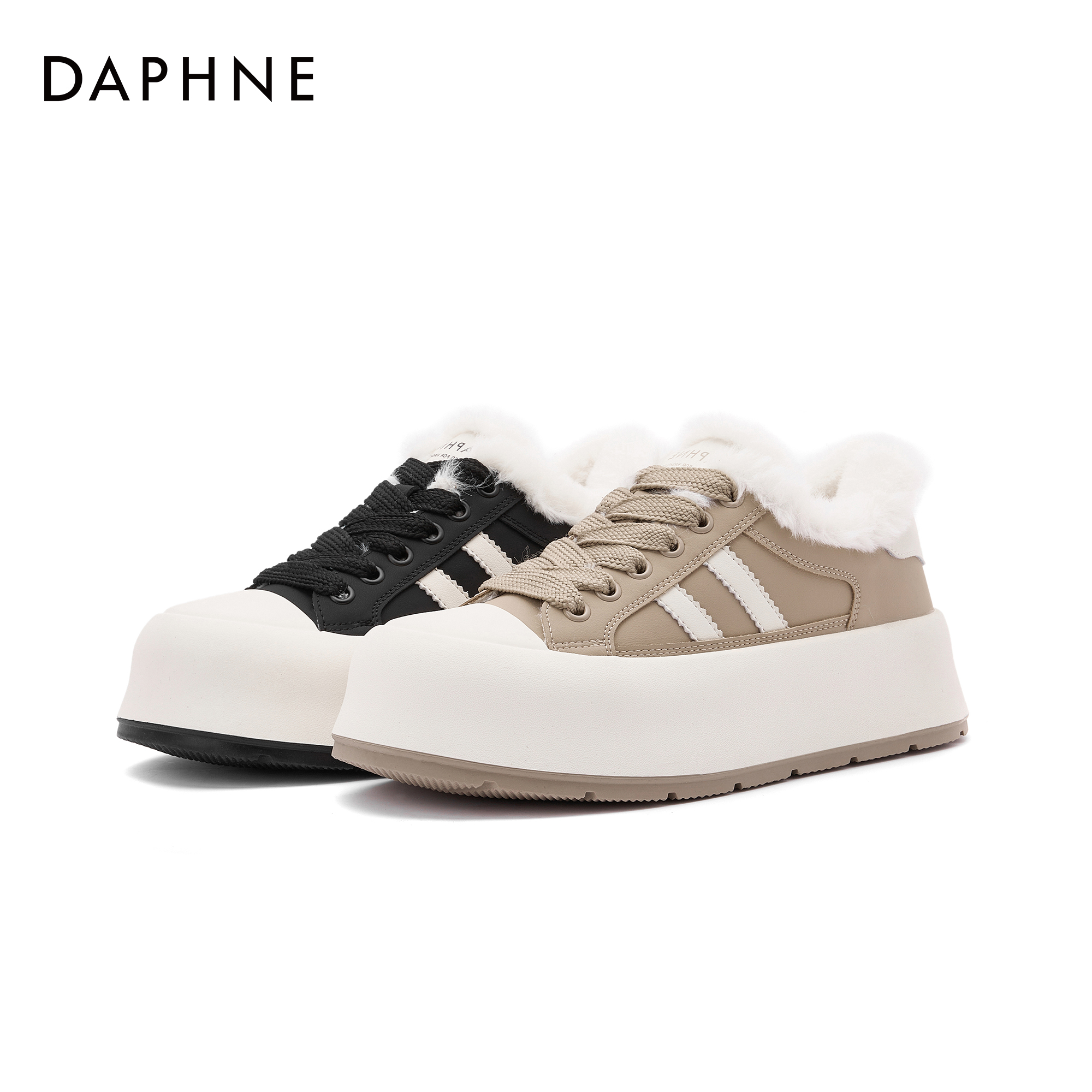 Daphne/达芙妮2023冬季新品时尚小众ins百搭加绒保暖平底板鞋女潮